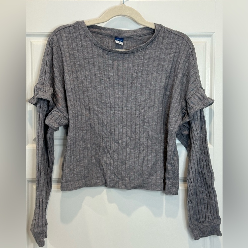 Girls Ruffled Rib-Knit Long-Sleeve Cropped Top Size L (10-12)